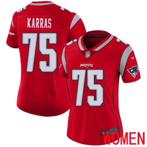 New England Patriots Football #75 Inverted Legend Limited Red Women Ted Karras NFL Jersey